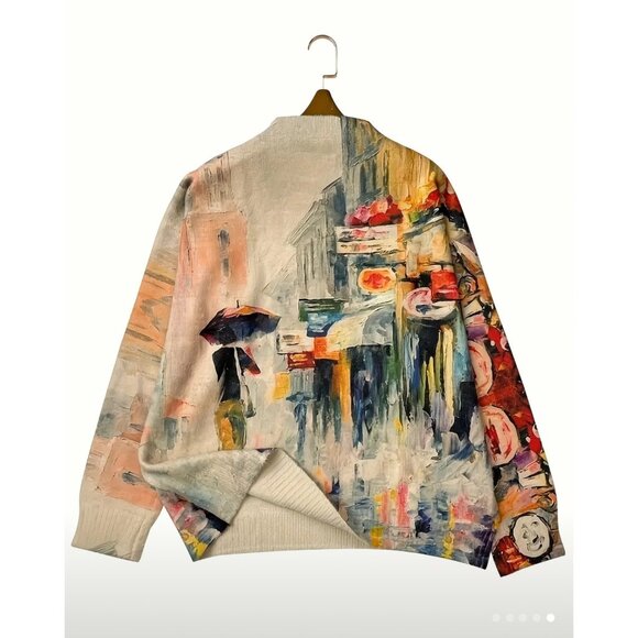 Artistic Multicolor Plus Size XL Crew Neck Pullover Sweater With Paris Street S - Picture 5 of 5